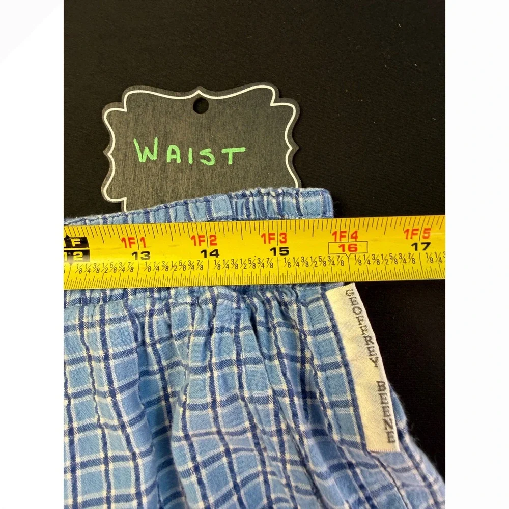 Geoffrey Beene Mens Pajama Pants Large Blue White Check 100% Cotton Lounge Sleep